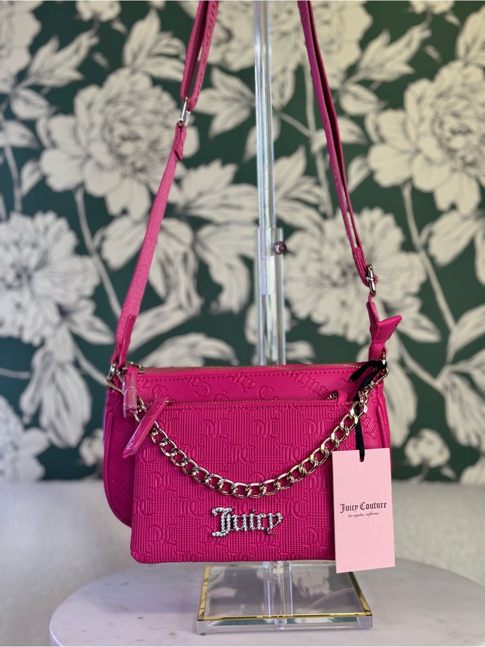 Juicy Couture Hot Pink Double Pouch Chain-Accent Crossbody Bag NWT